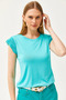 Women's Mint Green Sleeve Pleated Knitted Viscose Blouse BLZ-19002554 - 5