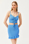 Women's Blue Top Gathered Blouse Bottom Mini Skirt Set TKM-19000285 - 2