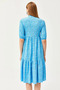 Women's Blue Lace-up Collar Piece Dress ELB-19002134 - 5
