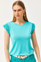 Women's Mint Green Sleeve Pleated Knitted Viscose Blouse BLZ-19002554 - 6