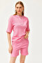 Women's Pink Bottom Short Tights Top Loose Blouse Set TKM-19000200 - 3
