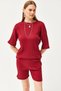 Women's Burgundy Bottom Short Tights Top Loose Blouse Set TKM-19000200 - 4
