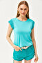 Women's Mint Green Sleeve Pleated Knitted Viscose Blouse BLZ-19002554 - 3