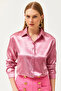 Women's Candy Pink Shiny Satin Surface Woven Shirt GML-19001195 - 4
