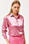 Women's Candy Pink Shiny Satin Surface Woven Shirt GML-19001195 - 7