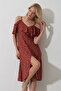 Women's Brick Rope Strap Frilly Front Floral Patterned Woven Dress Alc-X11743 - 5