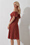 Women's Brick Rope Strap Frilly Front Floral Patterned Woven Dress Alc-X11743 - 6