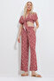 Women's Cinnamon Patterned Tied Crop Blouse and Pocket Trousers Bottom Top Woven Set Alc-X11745 - 4