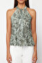 Khaki Printed Special Textured Flexible Knitted Blouse with Lacing Detail TWOSS24BZ00491 - 4