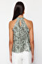 Khaki Printed Special Textured Flexible Knitted Blouse with Lacing Detail TWOSS24BZ00491 - 6