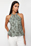 Khaki Printed Special Textured Flexible Knitted Blouse with Lacing Detail TWOSS24BZ00491