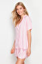 Pembe Çizgili Biye Detaylı Viskon Şortlu Dokuma Pijama Takımı THMSS24PT00279 - 2