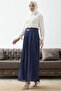 Belted Gathered Waist Chiffon Skirt - Navy Blue - 4