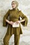 Tasseled Sleeve Jewelled Crepe Set - Oil Green - 3