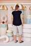Women's Large Size Short Sleeve Capri Navy Pajamas Suit C2T4N7O51 - 4