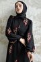 Leaf Pattern Embroidered Dress - Red - 2