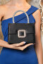 Women's Black Satin Covered Accessory Detailed Chain Evening Dress Shoulder Bag - 3