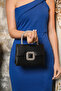 Women's Black Satin Covered Accessory Detailed Chain Evening Dress Shoulder Bag - 5