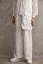 Women's Hijab Summer Trench Trousers Bottom Top Double Linen Set - White - 2