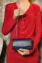 Women's Navy Blue Leather Mini Box Shoulder Evening Dress Bag - 2