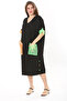 Women's Plus Size Black Mesh and Ornamental Button Detailed Relaxed Fit Dress 65N37859 - 5