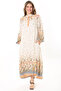 Women's Beige Woven Viscose Fabric Front Placket Buttoned Long Sleeve Dress 65N36871 - 5