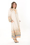 Women's Beige Woven Viscose Fabric Front Placket Buttoned Long Sleeve Dress 65N36871 - 6
