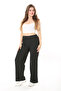 Women's Large Size Black Wrap Pants with Elastic Waist 65N37888 - 4
