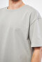 Basic Boyama Gri Oversize Tişört - 8