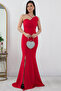 Pearl Detailed Long Fishnet Evening Dress with Slit 13218