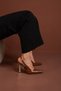 Jade Buckle Detailed Tan Patent Leather 10 cm Women's Stiletto, Heeled Shoes - 3