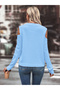 Women's Crew Neck Mesh Detailed Hair Braid Execution Patterned Shoulder Detailed Baby Blue Knitwear Sweater - 3