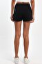 Women's Slit Seasonal Premium Fabric Regular Fit Drawstring Black Short Mini Shorts - 6
