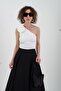 Ecru Rose Brooch Asymmetrical Single Shoulder Blouse