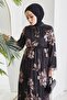 Serena Flower Pattern Pleated Chiffon Hijab Dress - Black - 2