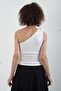 Ecru Rose Brooch Asymmetrical Single Shoulder Blouse - 4
