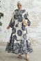 Patterned Judge Collar Dress - Black - 2