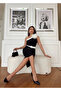 Women's Black Crepe Fabric Lined Single Shoulder Belt Accessory Detailed Design Dress