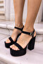 JACLI WOMEN'S BLACK SIMPLE PLATFORM DETAIL SINGLE STRAP SANDALS - 8