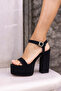 JACLI WOMEN'S BLACK SIMPLE PLATFORM DETAIL SINGLE STRAP SANDALS - 7