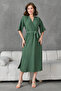 Side Slit Elastic Waist Belted Bat Sleeve Midi Length 130 cm Double Breasted Collar Khaki Dress 097 - 4