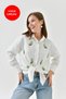 Women's Leaf Pattern Sequin Sequin and Embroidery Embroidered Cotton Flame Shirt Ecru