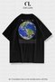 Unisex Women's and Men's World Printed Special Design Oversize T-Shirt Black