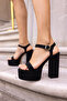 JACLI WOMEN'S BLACK SIMPLE PLATFORM DETAIL SINGLE STRAP SANDALS - 3