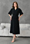 Aerobin Fabric Belted Side Slit Detailed Belted Midi Length 130 cm Double Breasted Collar Black Dress 097 - 7