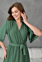 Side Slit Elastic Waist Belted Bat Sleeve Midi Length 130 cm Double Breasted Collar Khaki Dress 097 - 5