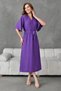 Side Slit Elastic Waist Belted Bat Sleeve Midi Length 130 cm Double Breasted Collar Purple Dress 097 - 6
