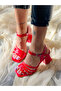 OLIV RED Patent Leather Banded Heeled SANDALS SHOES - 5