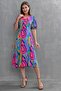 Stretchy Fabric Colorful Printed Double Breasted Collar Midi Length with Belted Back Wrap Cut Summer Dress 100 - 6