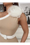 Women's Beige Crepe Fabric Lined Single Shoulder Belt Accessory Detailed Design Dress - 5